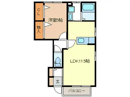 アンスリールB(1LDK/1階)の間取り写真