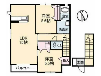 スカイロード B棟(2LDK/2階)の間取り写真