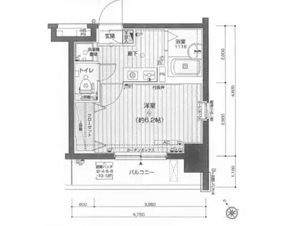 メインステージ門前仲町(1K/6階)の間取り写真