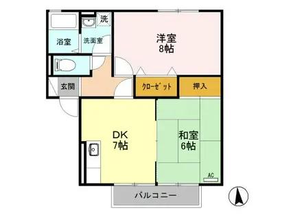 パルティールB(2DK/2階)の間取り写真