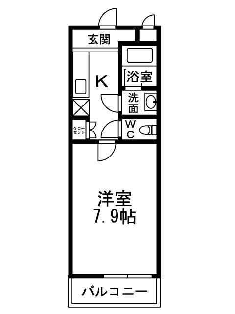 エタニティコートII番館(1K/1階)の間取り写真