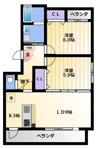 CHEZ-SOI 2(2LDK/1階)の間取り写真