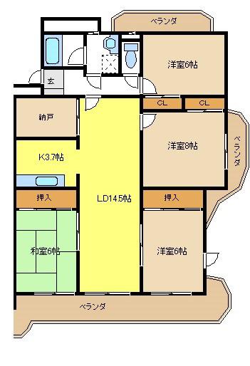 サンリバーK(4SLDK/4階)の間取り写真