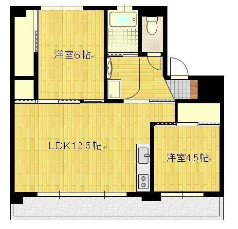 ハッピーエステート大財北 4号棟(2LDK/4階)の間取り写真