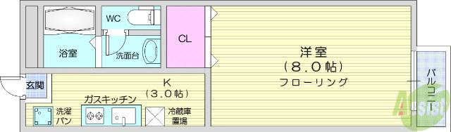 ドミールつかさB(1K/1階)の間取り写真