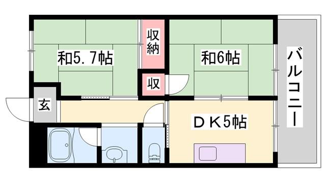 上中グリーンハイツ(2DK/1階)の間取り写真