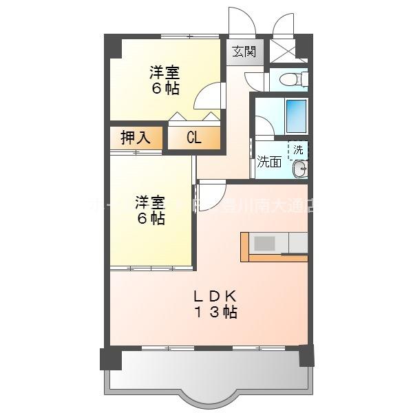 プランドールONE(2LDK/4階)の間取り写真