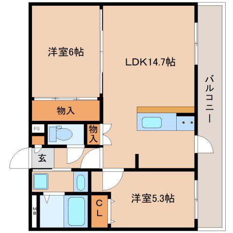 エスポワール三松(2LDK/2階)の間取り写真