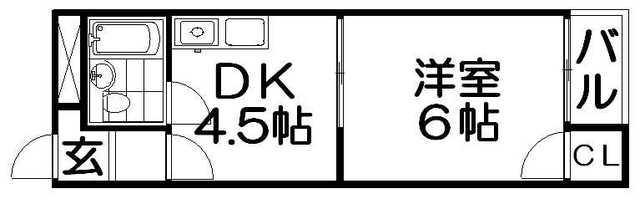 スカイハイツ香里(1DK/2階)の間取り写真