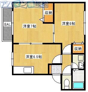 レジデンスK(2DK/2階)の間取り写真