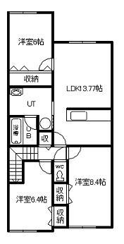 なよろマンション1(3LDK/2階)の間取り写真