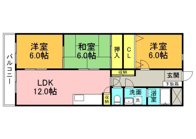 コープ野村上幟町(3LDK/4階)の間取り写真