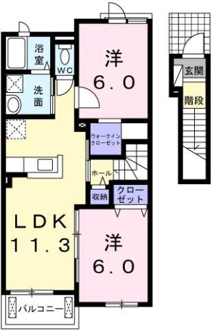 ルネッサ(2LDK/2階)の間取り写真