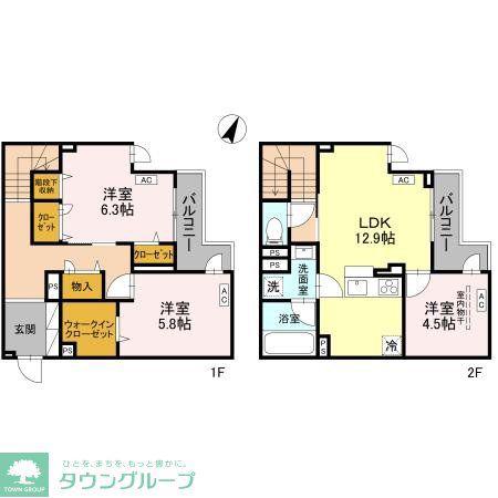 ラ・グリシーヌ・レーブ(3LDK/2階)の間取り写真