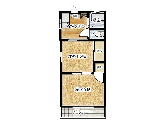 コンフォートA(2K/2階)の間取り写真