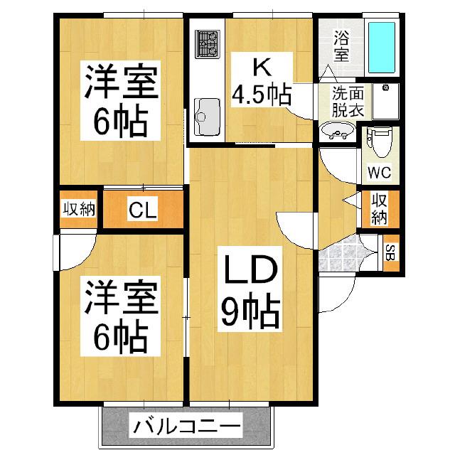 ラ・プレーヌB(2LDK/1階)の間取り写真