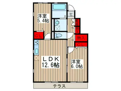 AMOUR SIII(2LDK/1階)の間取り写真