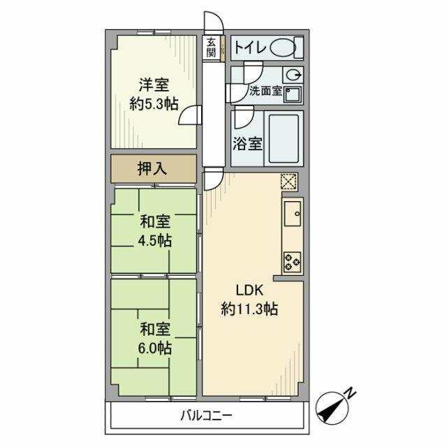 岸谷クリークコーポ(3LDK/2階)の間取り写真