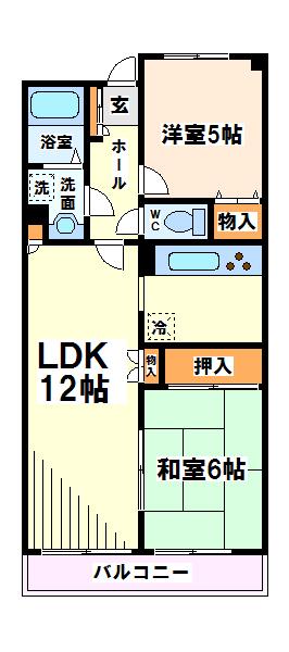 サンファミリー烏山 弊社管理物件(2LDK/1階)の間取り写真
