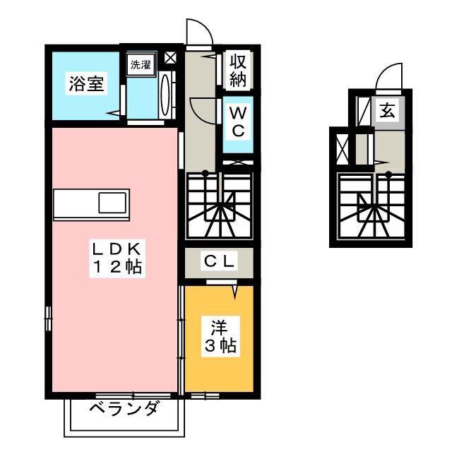 プリムローズII(1LDK/2階)の間取り写真