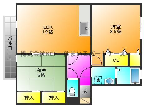 ハイネス迎野(2LDK/1階)の間取り写真
