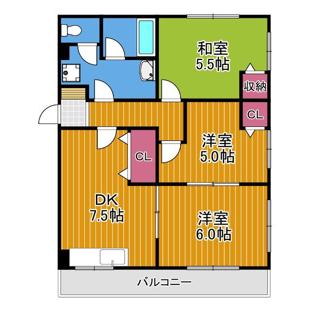 青葉丘マンション(3DK/2階)の間取り写真