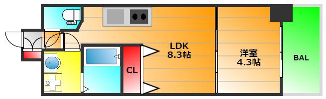 グランプラス谷町(1LDK/4階)の間取り写真