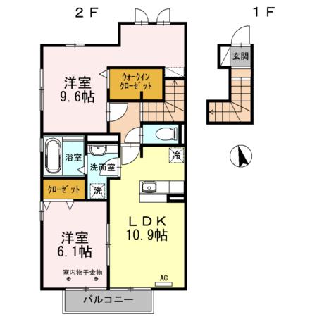 コンフォートヒルズA(2LDK/2階)の間取り写真