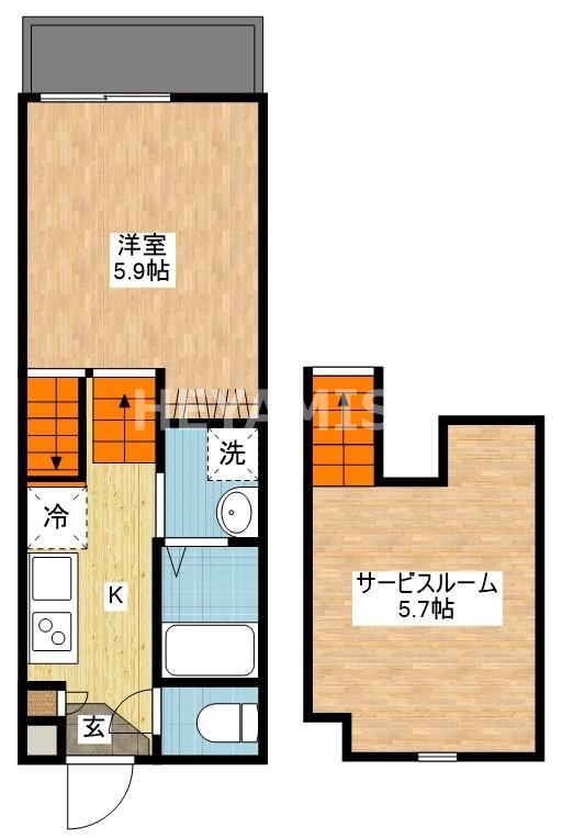 タンドレス多良見(1SK/1階)の間取り写真