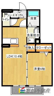 ハッピーライト K棟(1LDK/1階)の間取り写真