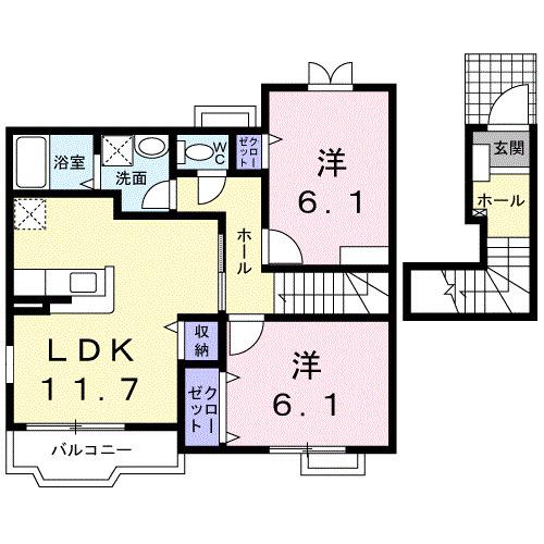 エスポワール II号館(2LDK/2階)の間取り写真