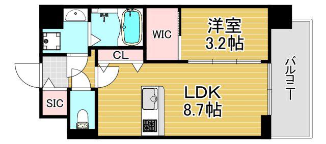 エスリードレジデンス梅田クラスシティ(1LDK/9階)の間取り写真