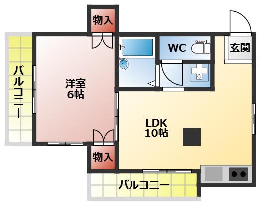 シャルマン香里(1LDK/1階)の間取り写真