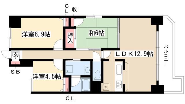 クレストステージ御器所(3LDK/6階)の間取り写真