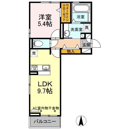 アンソレイユ(1LDK/2階)の間取り写真