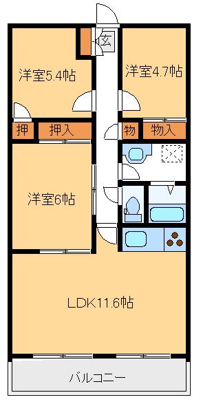 メゾン・ド・シャルマン I(3LDK/1階)の間取り写真