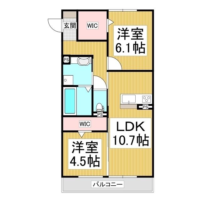 えんてらす飯田(2LDK/2階)の間取り写真
