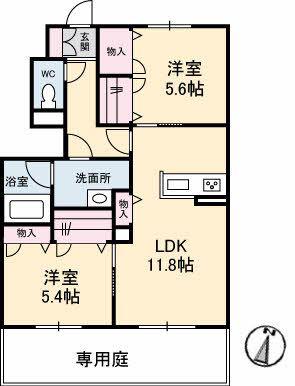 フォーブル弐番館(2LDK/1階)の間取り写真
