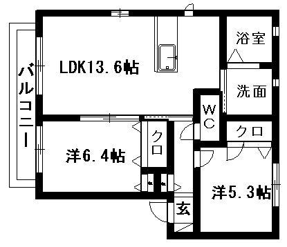スカイアベニュー(2LDK/1階)の間取り写真