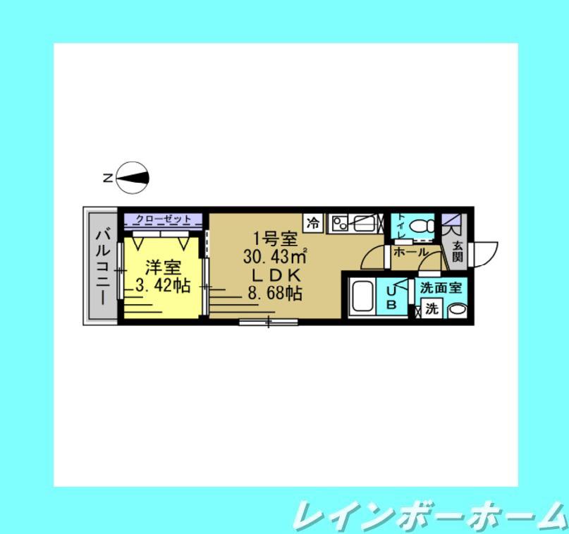 YK南流山(1LDK/1階)の間取り写真