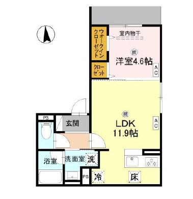 FLEUR長居2丁目(1LDK/1階)の間取り写真