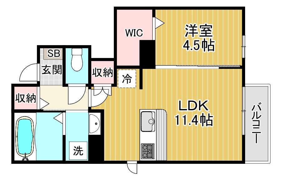 サイドヴェルデ栗東(1LDK/1階)の間取り写真