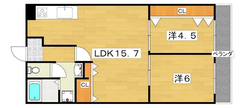 サンハイツ喜多(2LDK/4階)の間取り写真