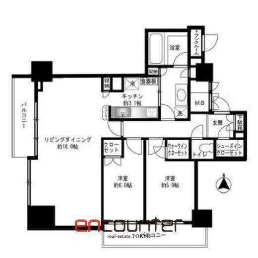 品川タワーフェイス(2LDK/26階)の間取り写真