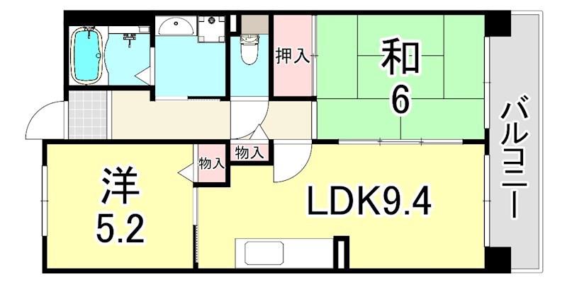 URパークタウン西武庫 12号棟(2DK/3階)の間取り写真