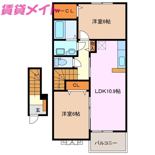 ニコ・ブラン(2LDK/2階)の間取り写真