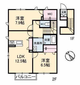 ヴィアソーレ光 B棟棟(2LDK/2階)の間取り写真