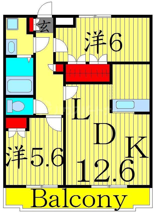 グランベル・ハウスI(2LDK/2階)の間取り写真