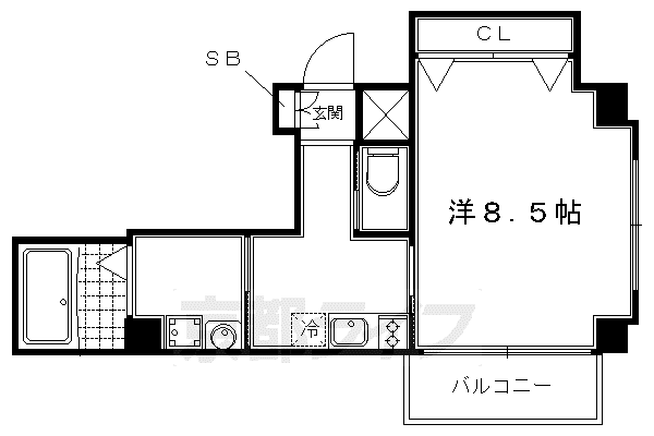 ラトゥール北白川(1K/4階)の間取り写真