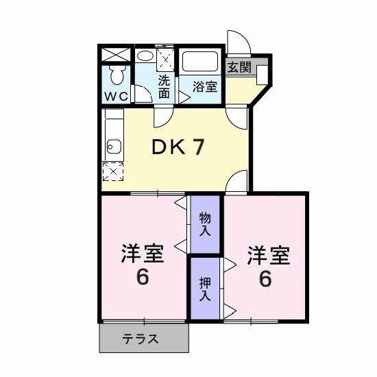 オリゾンテ宮浜II(2DK/1階)の間取り写真